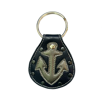 Navy Blue Upcycled Leather Anchor Keychain