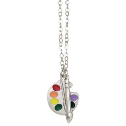 Artist's Tools Palette & Brush Silver Necklace