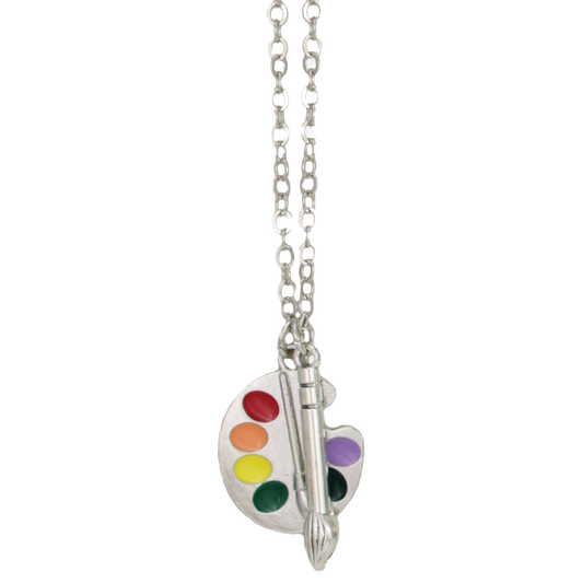 Artist's Tools Palette & Brush Silver Necklace