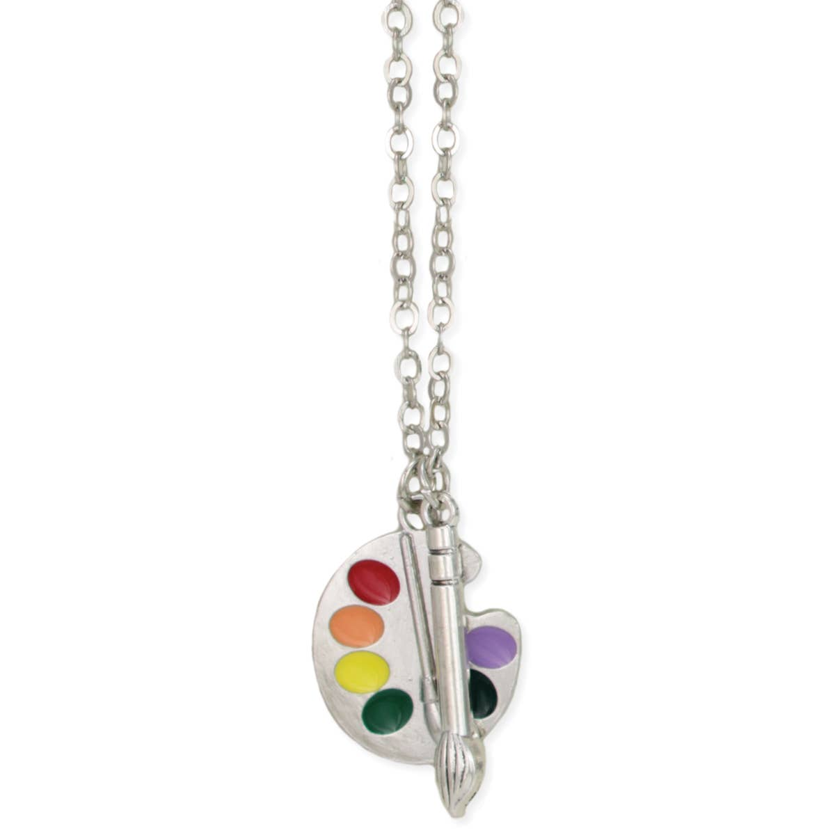 Artist's Tools Palette & Brush Silver Necklace