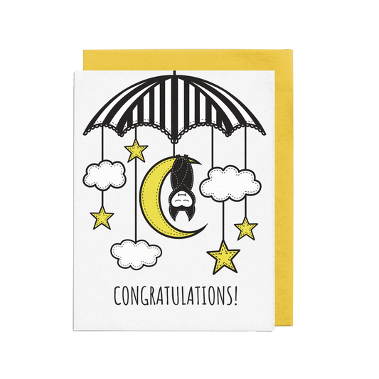 Congratulations Baby Bat Mobile Baby Card