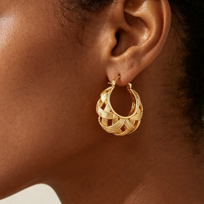 Polished Basket Weaved Hoop Earrings