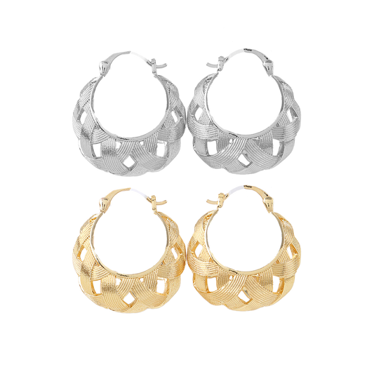 Polished Basket Weaved Hoop Earrings