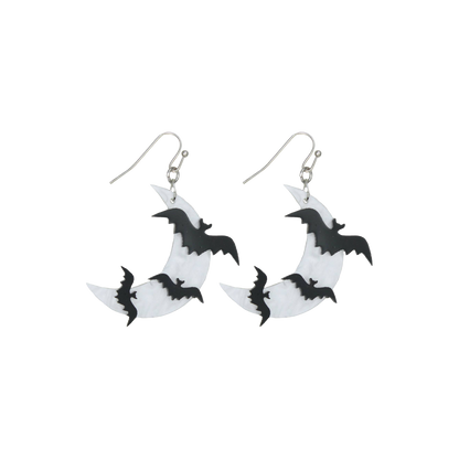 Night Flight Bats Crescent Moon Dangle Earrings