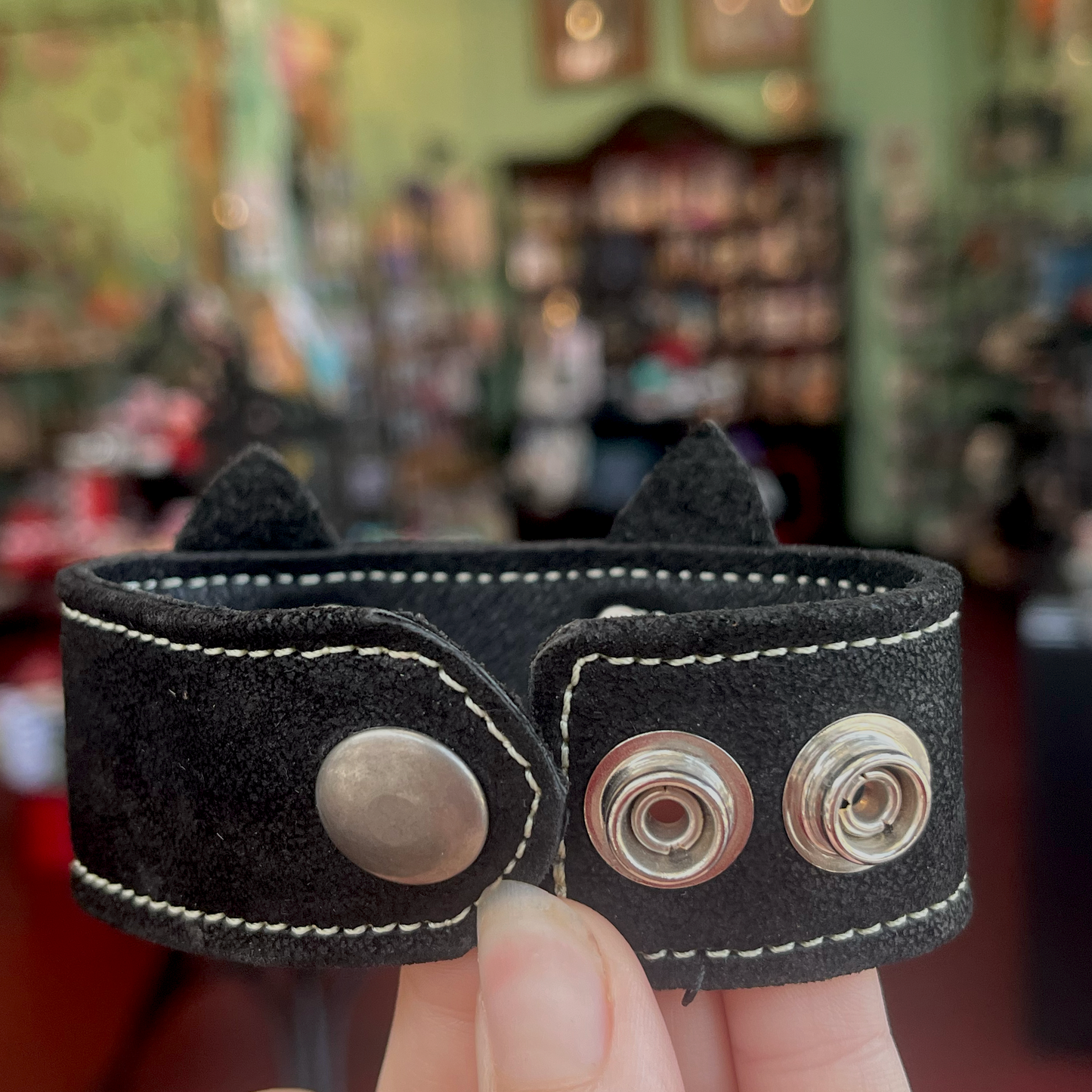 Black Cat Up-cycled Leather Wrist Cuff