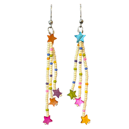 Star Fringe Beaded Dangle Earrings
