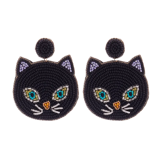 Black Cat Beaded Earrings