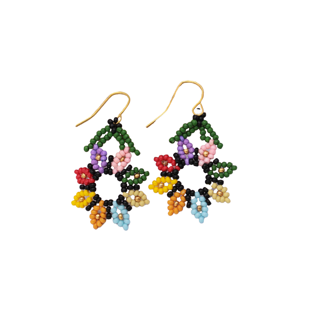 Spring Bloom Beaded Flower Dangle Earrings