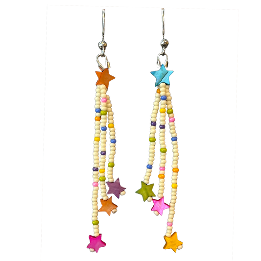 Star Fringe Beaded Dangle Earrings