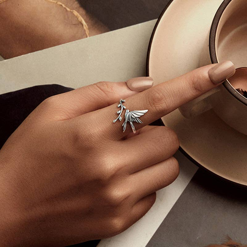 Bird Tree Leaf Branch Bypass Ring