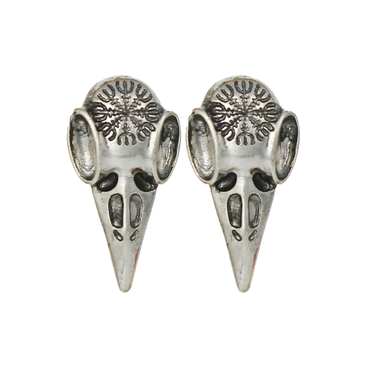 Bird Skull Mystical Silver Post Earrings