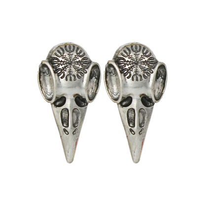 Bird Skull Mystical Silver Post Earrings