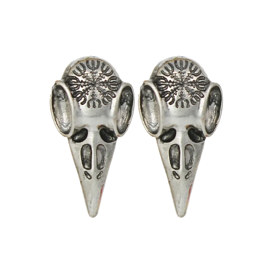 Bird Skull Mystical Silver Post Earrings