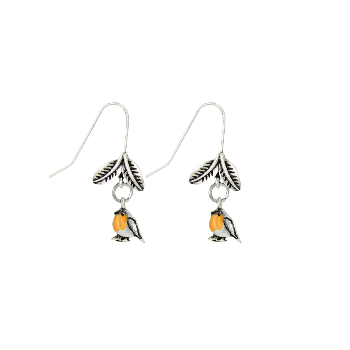 Silver Bird Leaf Dangle Earrings