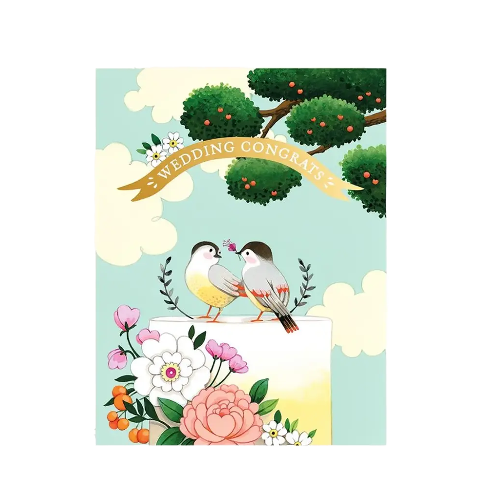 Birds on Cake Wedding Card