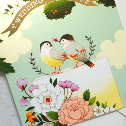 Birds on Cake Wedding Card