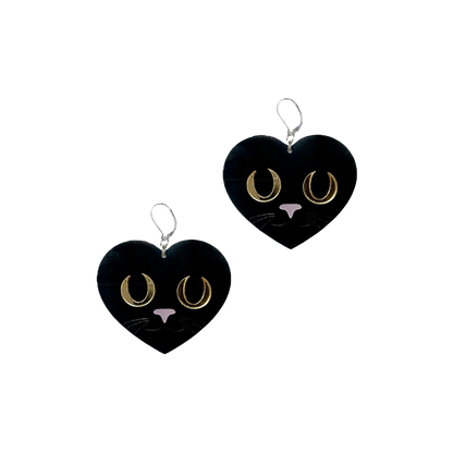 Black Cat Love Dangle Earrings