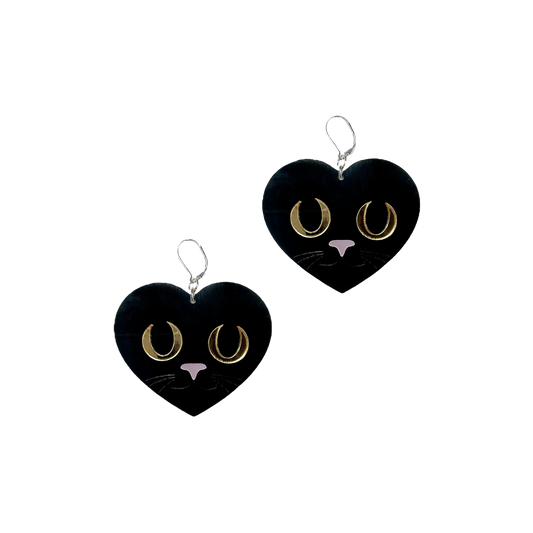 Black Cat Love Dangle Earrings