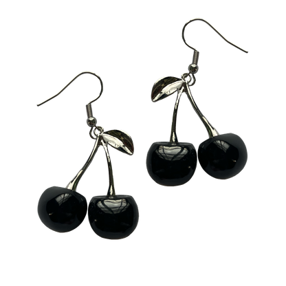 Silver Black Cherry Dangle Earrings