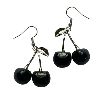 Silver Black Cherry Dangle Earrings