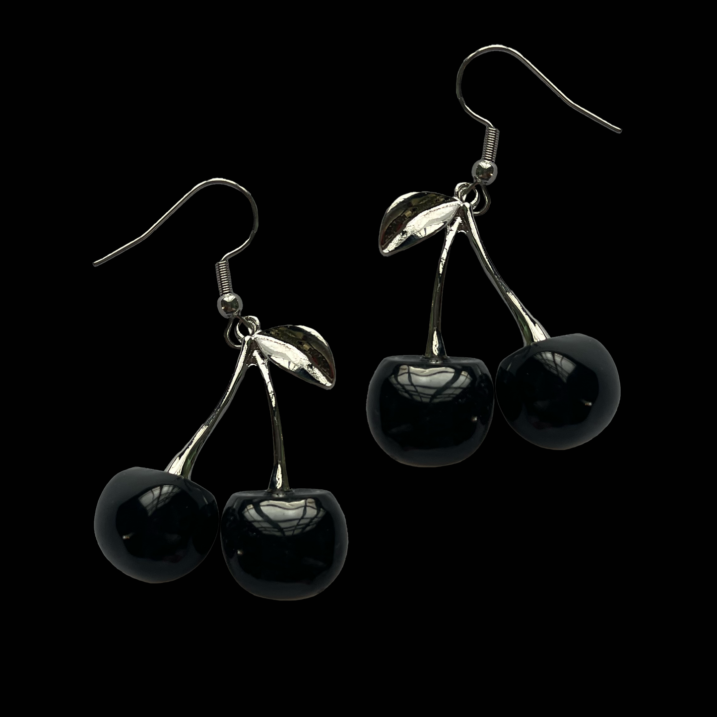 Silver Black Cherry Dangle Earrings