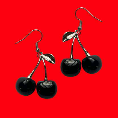 Silver Black Cherry Dangle Earrings