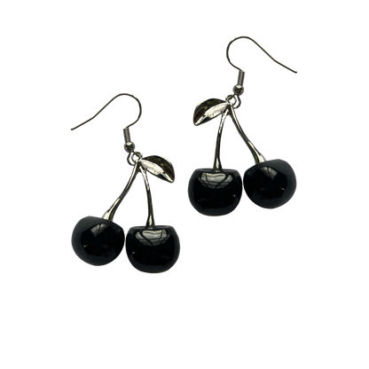 Silver Black Cherry Dangle Earrings