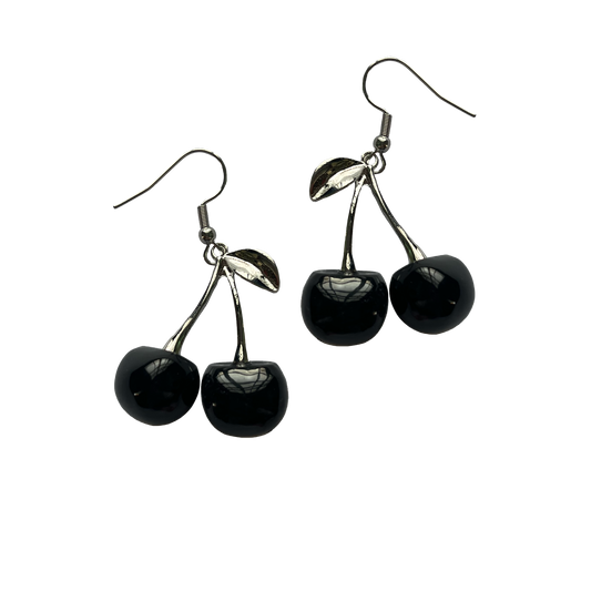 Silver Black Cherry Dangle Earrings