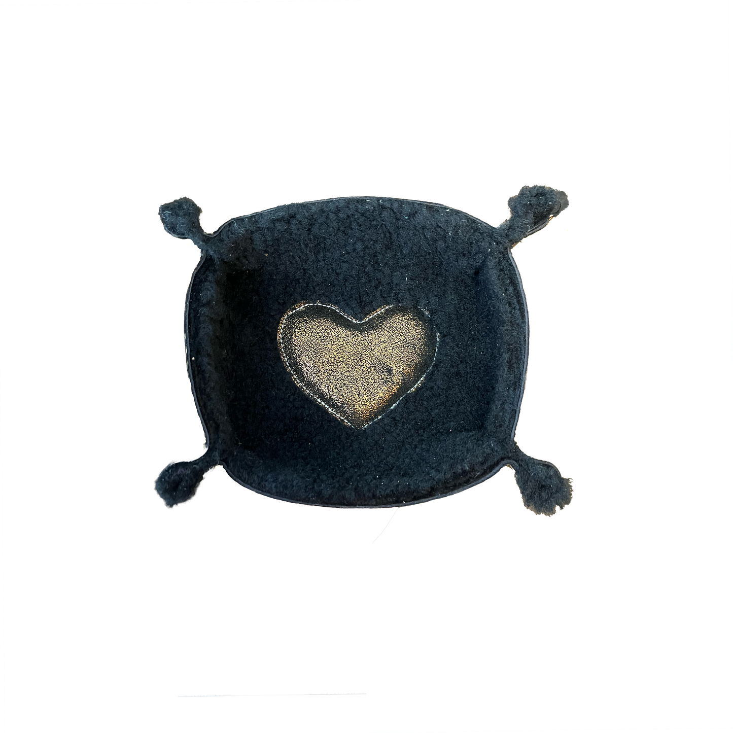 Fluffy Black & Gold Heart Upcycled Leather Catch-All