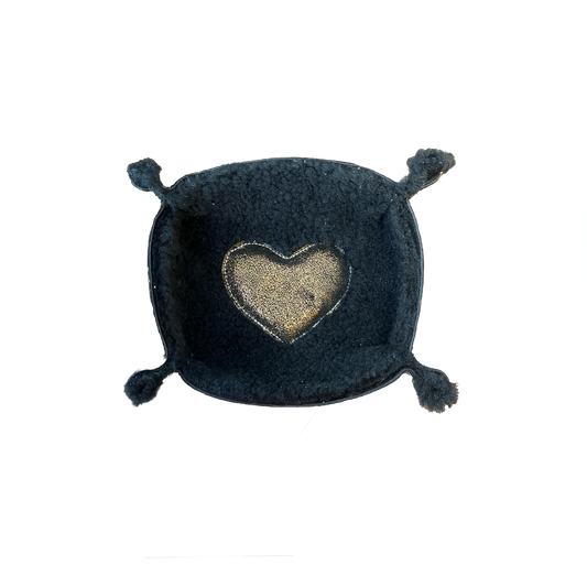 Fluffy Black & Gold Heart Upcycled Leather Catch-All