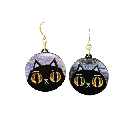 Black Cat Witchy Dangle Earrings