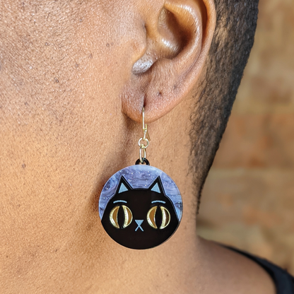 Black Cat Witchy Dangle Earrings