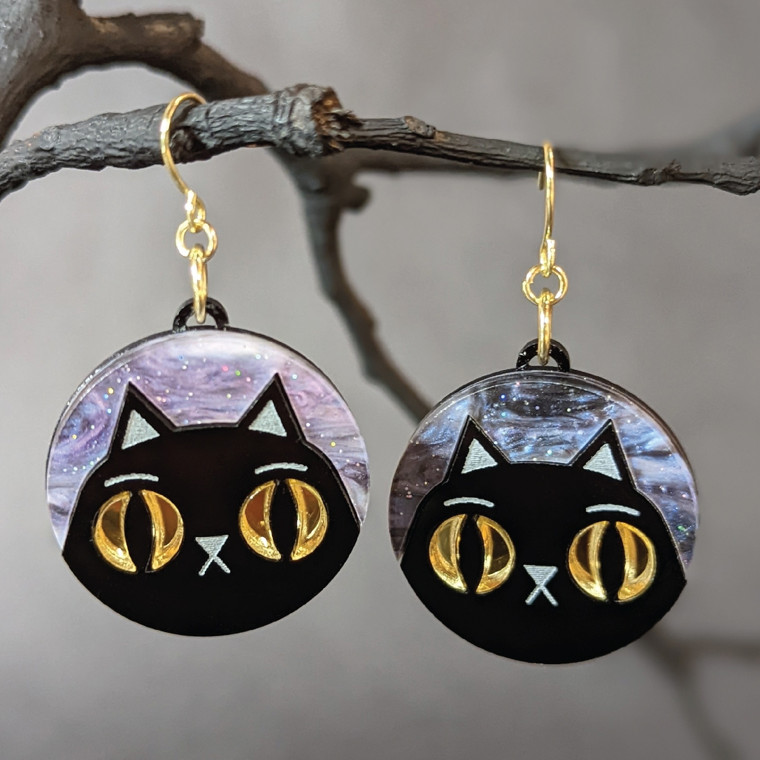 Black Cat Witchy Dangle Earrings