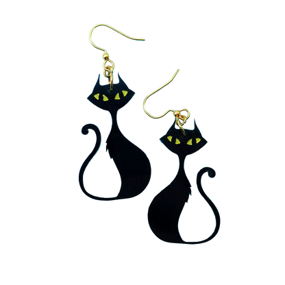 Retro Black Cat Dangle Earrings