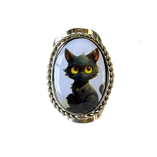 Black Cat Adjustable Ring