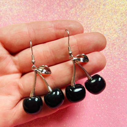 Silver Black Cherry Dangle Earrings