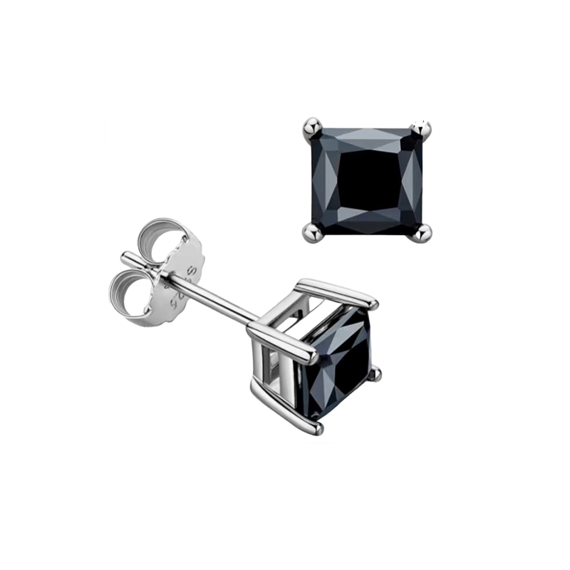 Black Moissanite Princess Cut post Earrings