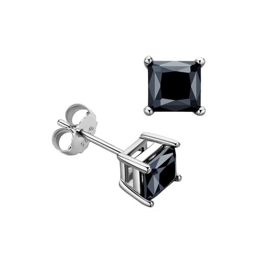 Black Moissanite Princess Cut post Earrings