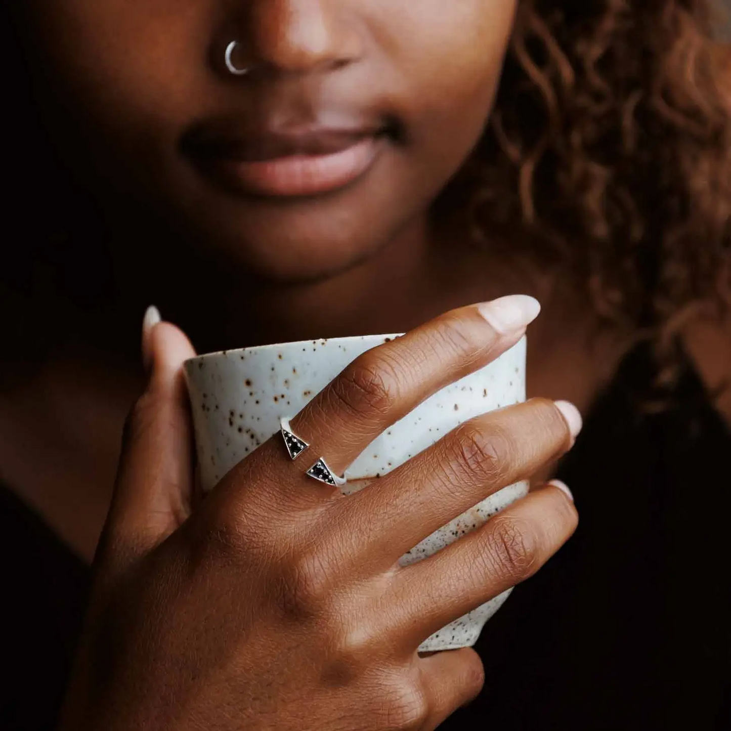 Adjustable Black Crystal Ring