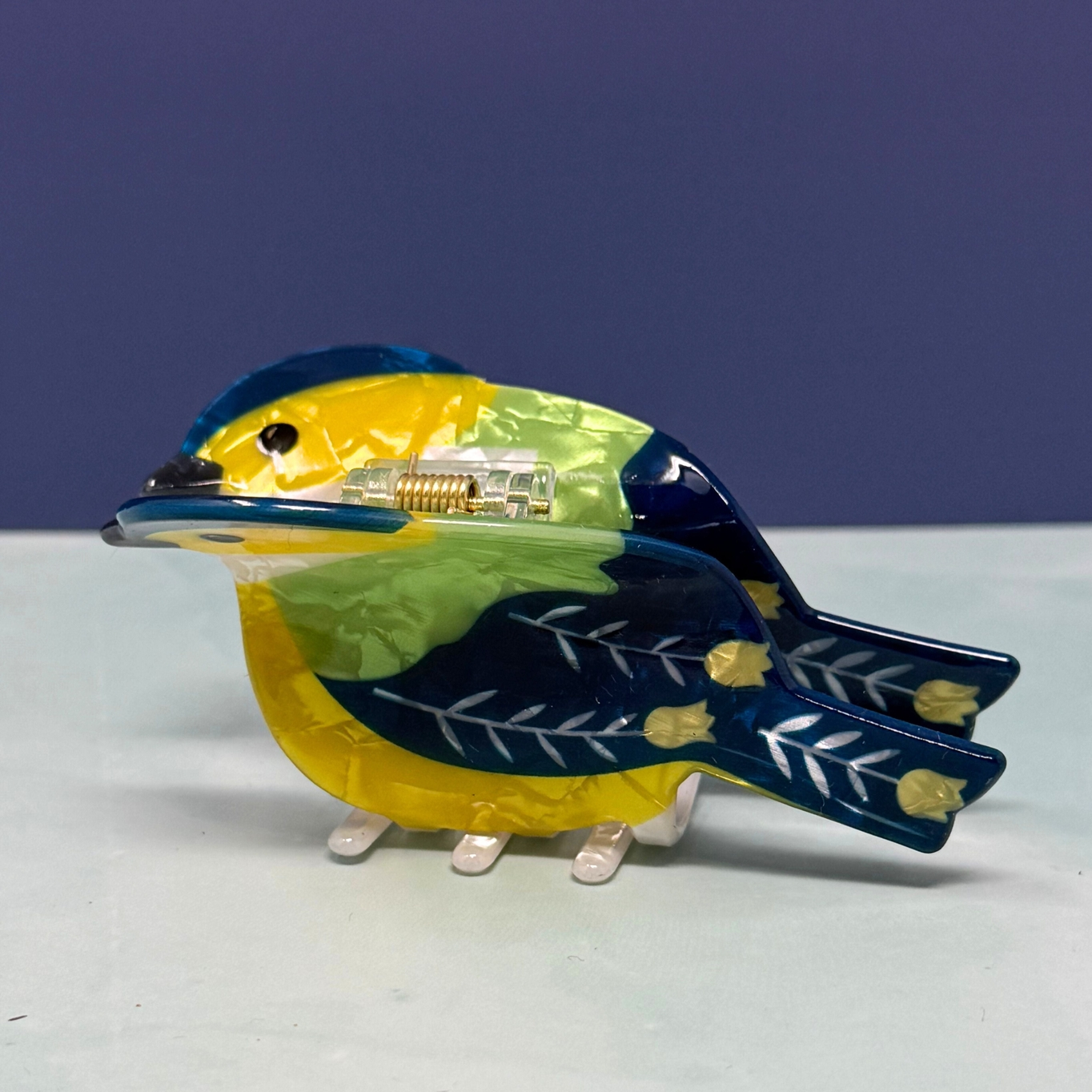 Blue Folk Bird Hair Claw Clip