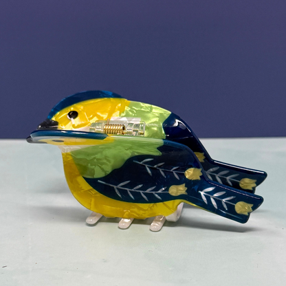Blue Folk Bird Hair Claw Clip