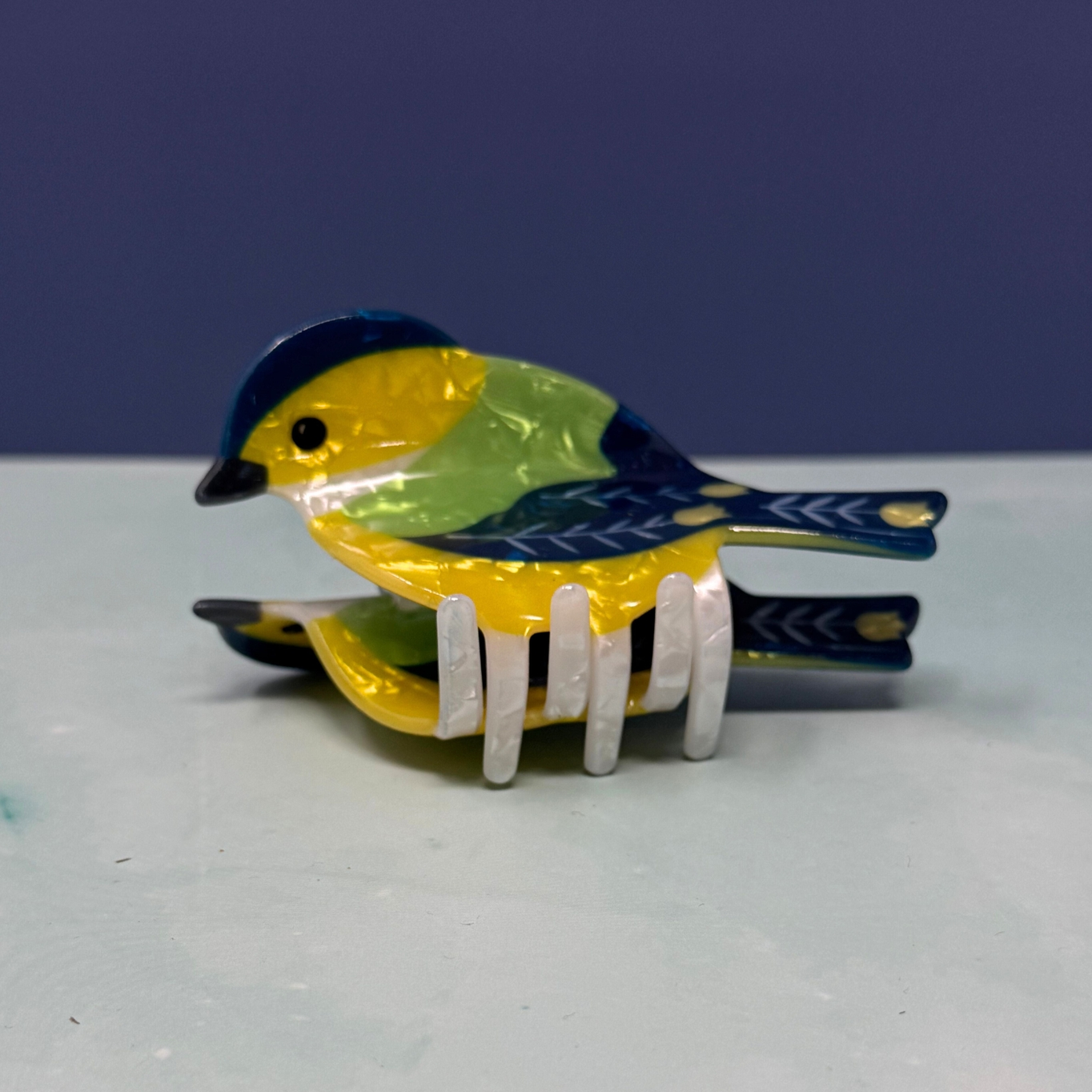 Blue Folk Bird Hair Claw Clip