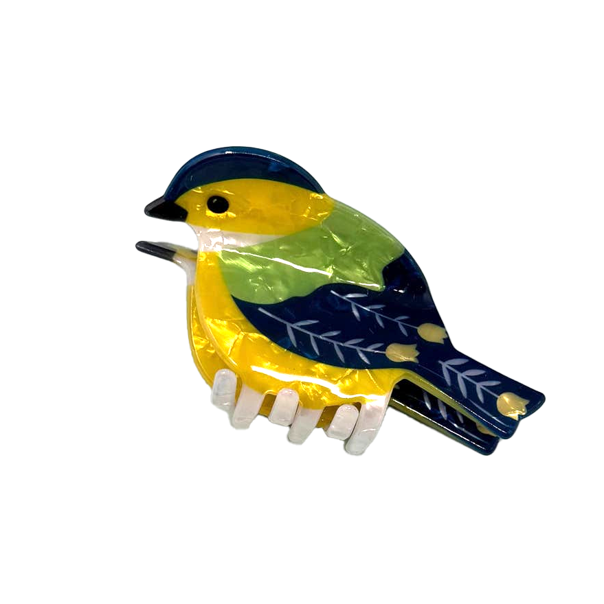 Blue Folk Bird Hair Claw Clip