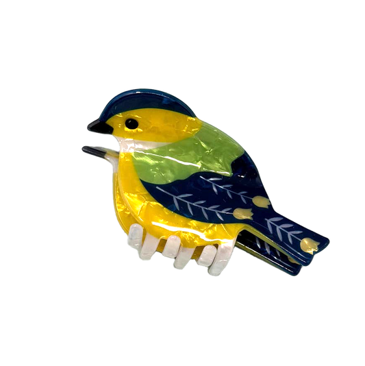 Blue Folk Bird Hair Claw Clip