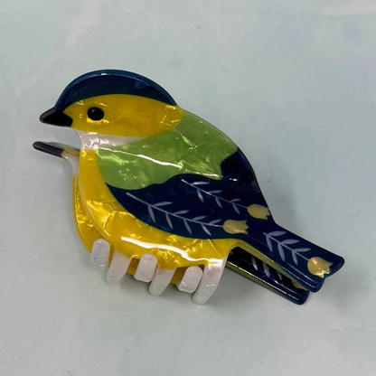 Blue Folk Bird Hair Claw Clip
