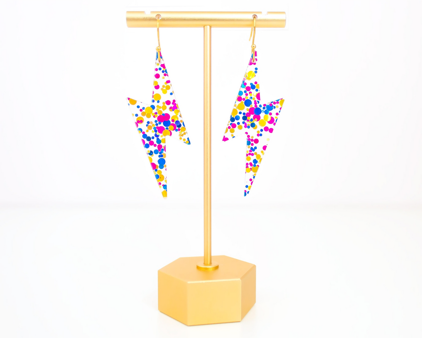 Lightning Bolt Confetti Acrylic Dangle Earrings