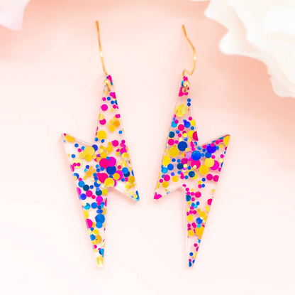 Lightning Bolt Confetti Acrylic Dangle Earrings