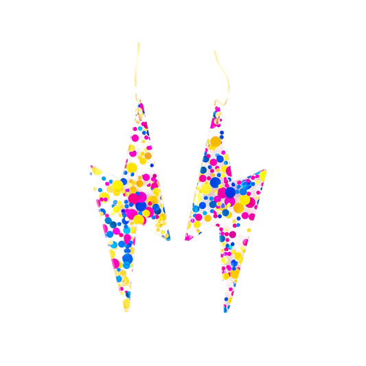 Lightning Bolt Confetti Acrylic Dangle Earrings