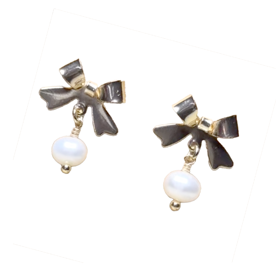 Coquette Pearl Bow Post Earrings