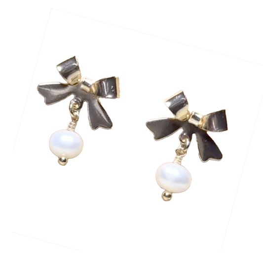 Coquette Pearl Bow Post Earrings